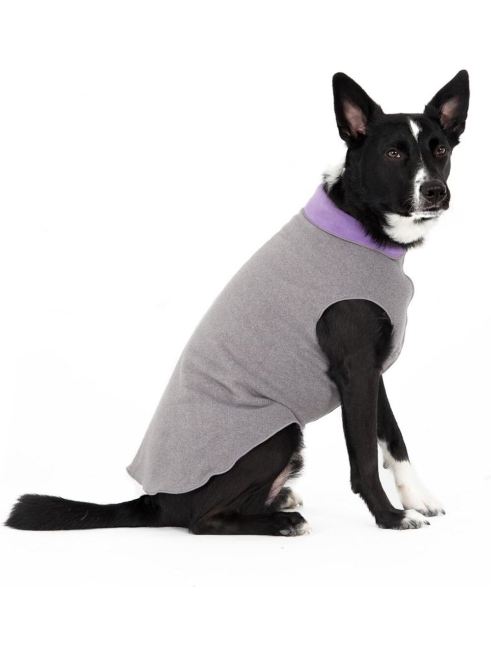 Cozy Double Fleece Dog Sweater in Charcoal & Lavender - Size 6, Warm & Stylish
